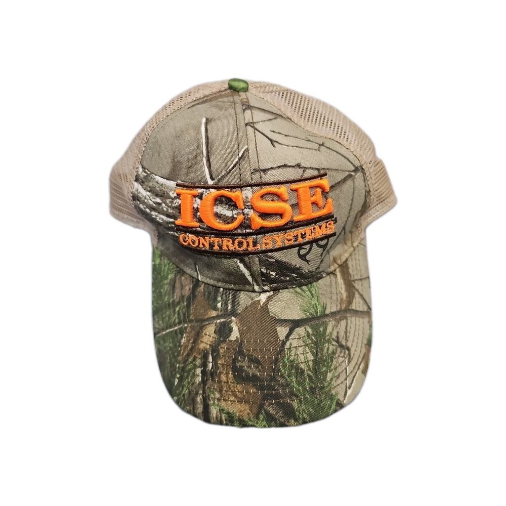 ICSE Control Systems Embroidered Logo Orange THE GAME Camo Hat Cap Mesh Hunting